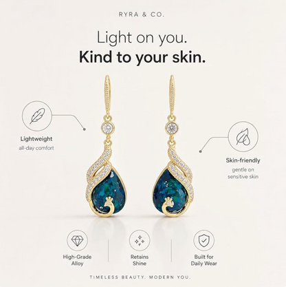Elegant Luxury Blue Crystal Peacock Earrings