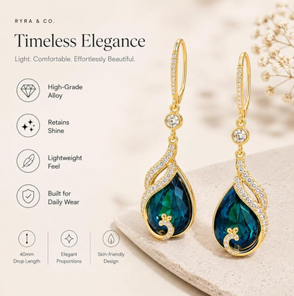 Elegant Luxury Blue Crystal Peacock Earrings