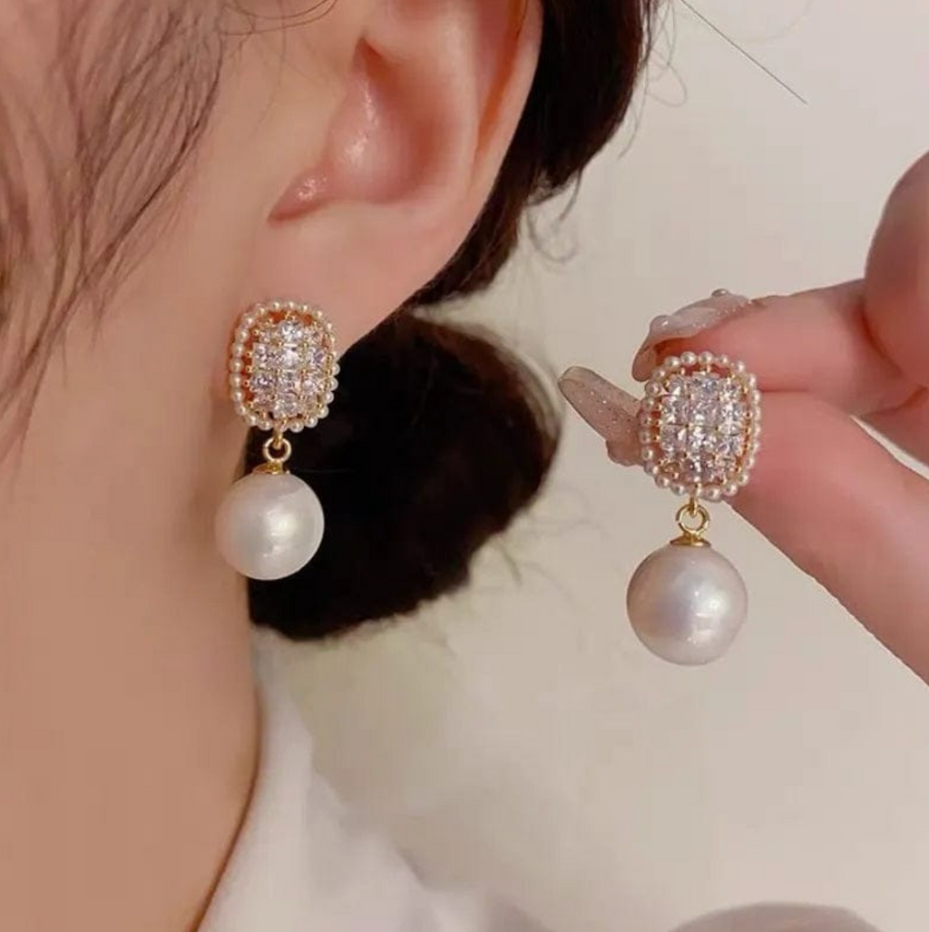 Crystal & Pearl Drop Earrings image 1