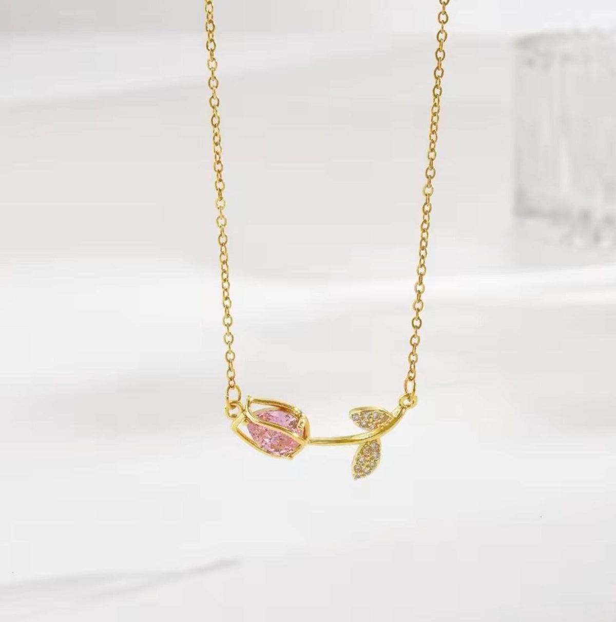 Floating Pink Tulip Necklace