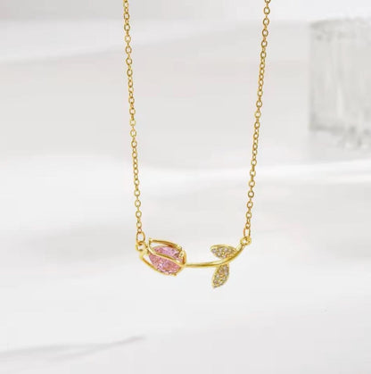 Floating Pink Tulip Necklace