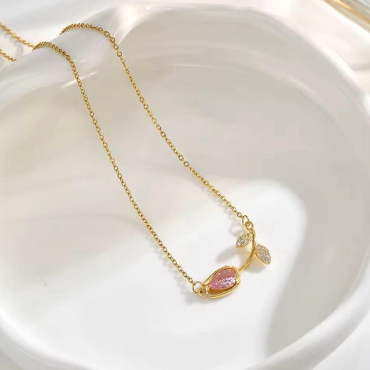 Floating Pink Tulip Necklace
